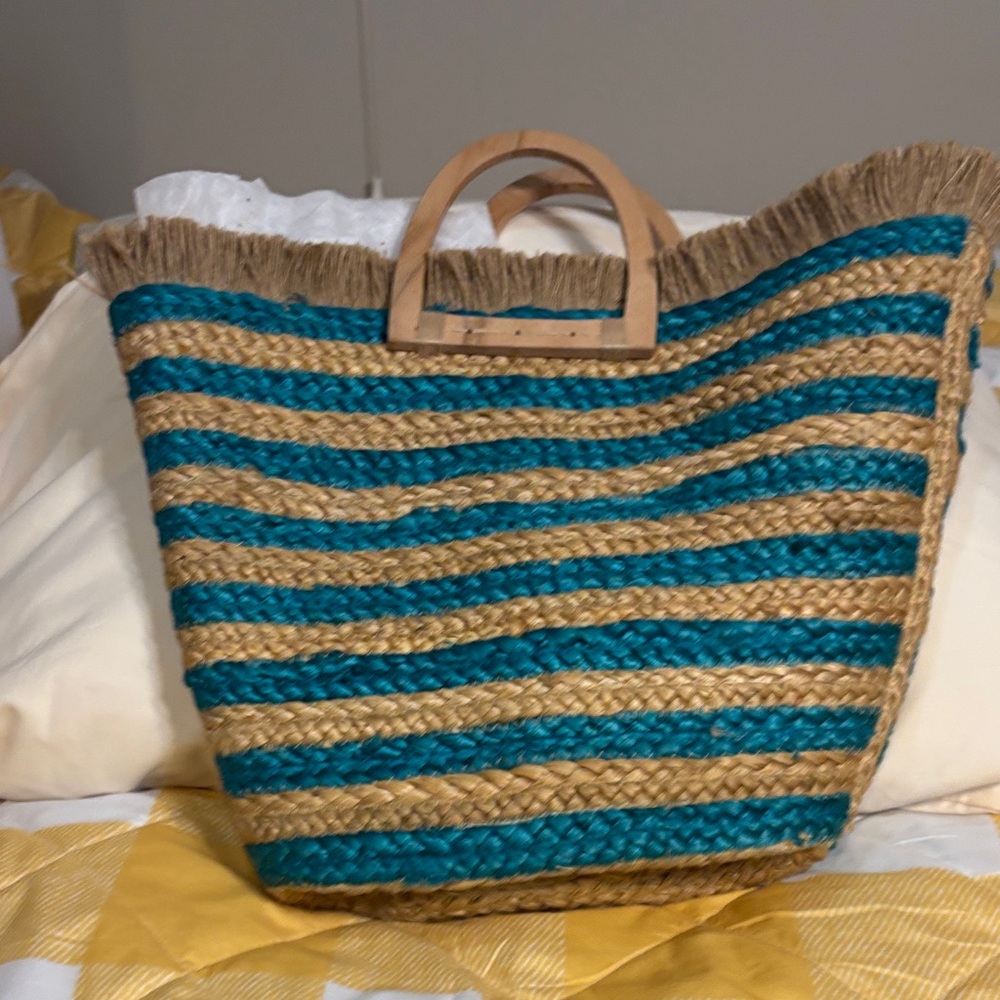 Antik Kraft Teal and Tan Woven Tote